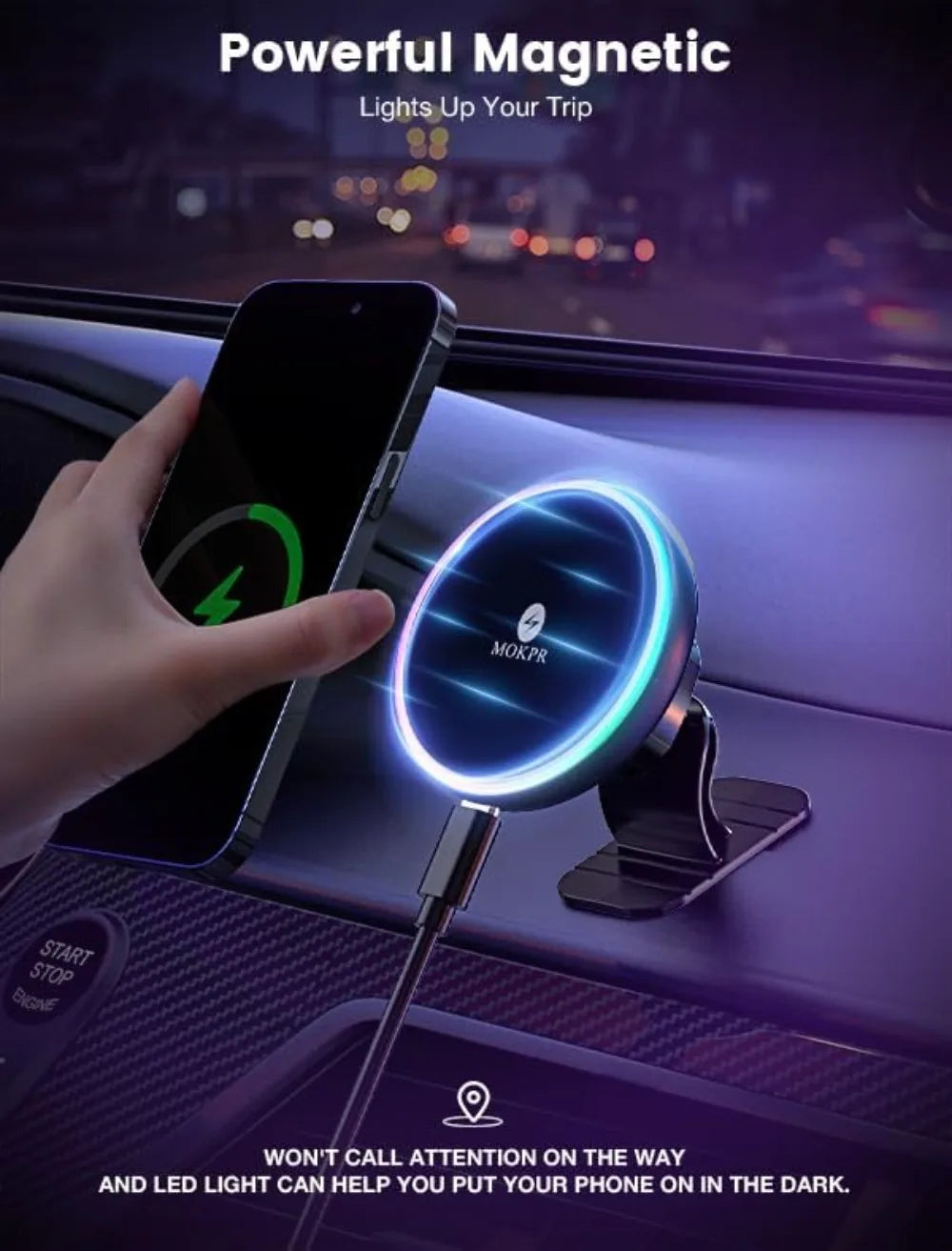 Magnetic Car Charger with LED Glow