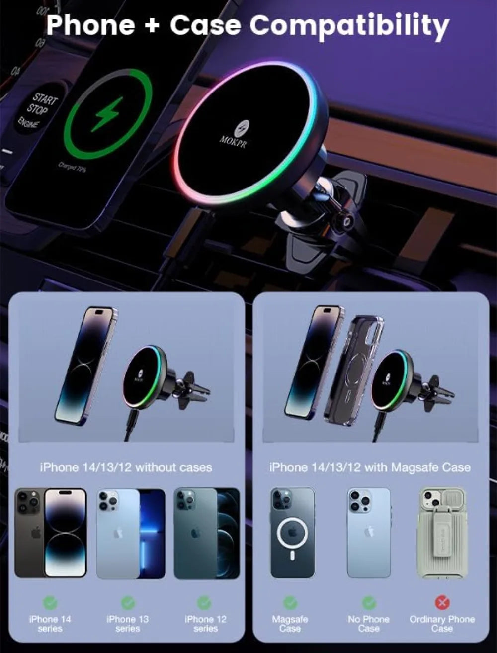 Magnetic Car Charger with LED Glow
